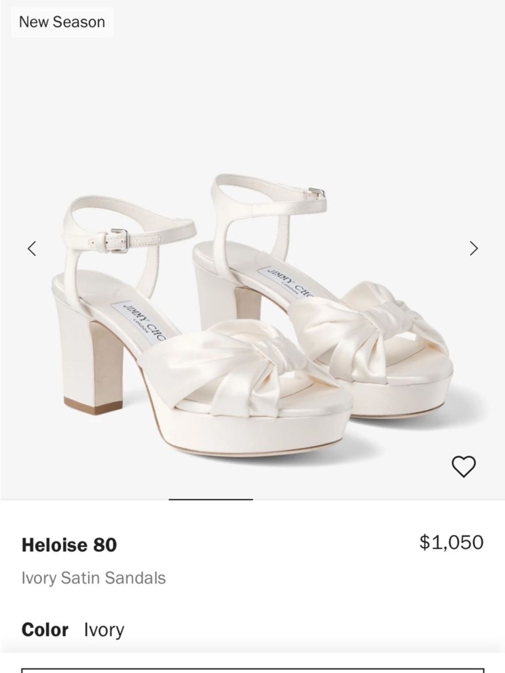 Jimmy Choo Ivory Satin Knotted Platform Sandals Heloise 80